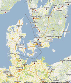 De svenska arbetarna reste från Sydsverige till de östliga delarna av Danmark och Nordtyskland. Foto : Googlemaps.